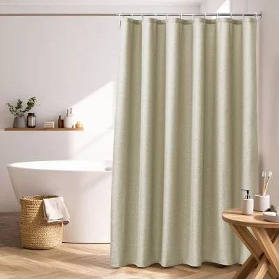 PARIS PRIX Rideau de douche uni aspect chambray avec crochets Naturel 180x200 cm
