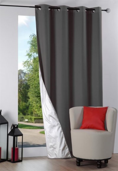 Rideau isolant &agrave; oeillets doubl&eacute; - Anthracite - 135 x 240 cm
