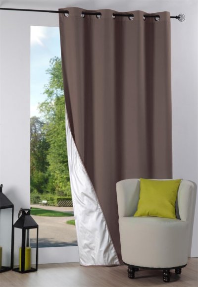 Rideau isolant &agrave; oeillets doubl&eacute; - Taupe - 135 x 240 cm