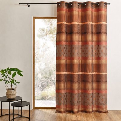 Rideau Jacquard Pois et Rayures Moka 140 x 260cm - Moka