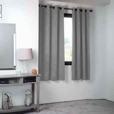 Rideau occultant &agrave; &oelig;illets uni polyester NOTTE gris 135X250CM