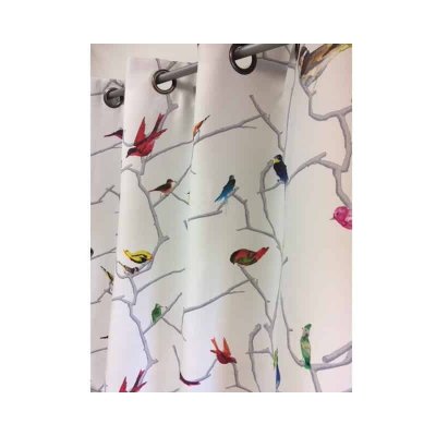 Rideau occultant bucolique imprim&eacute; "colibri" polyester naturel 260x145
