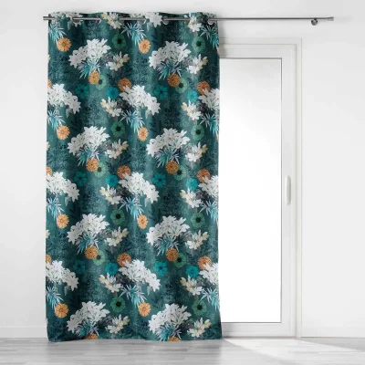 Rideau occultant en microfibre fleurie multicolore 260x135cm
