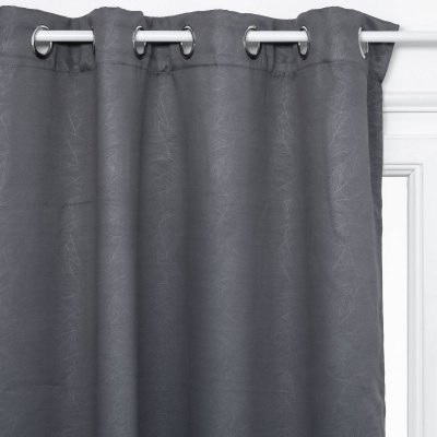 Rideau Occultant Gris Fonc&eacute; Feuille en relief 140 x 260 cm