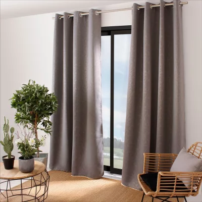 Rideau occultant motif frapp&eacute;, 8 oeillets 140x240cm gris