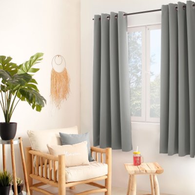 Rideau occultant uni avec 8 illets - Gris - 140 x 180 cm