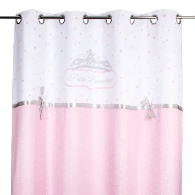 Rideau satin&eacute; princesse avec noeud brod&eacute; 140 x 260 cm Rose