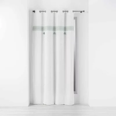 Rideau tamisant 140 x 240 cm coton + haut brod&eacute; Amaya Menthe - Menthe