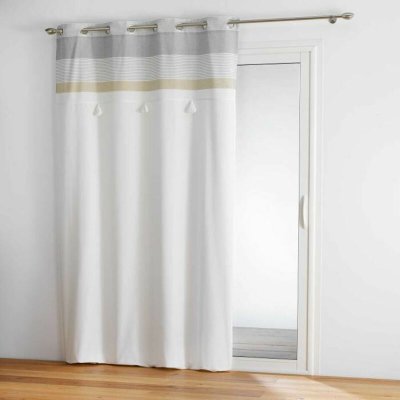 Rideau tamisant au top ray&eacute; avec pompons Blanc 140 x 240 cm - Blanc
