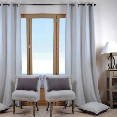 Rideau tamisant, coton, Duo gris perle l.135 x H.240 cm