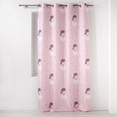 Rideau tamisant imprim&eacute; petite princesse - Rose - 140 x 260 cm