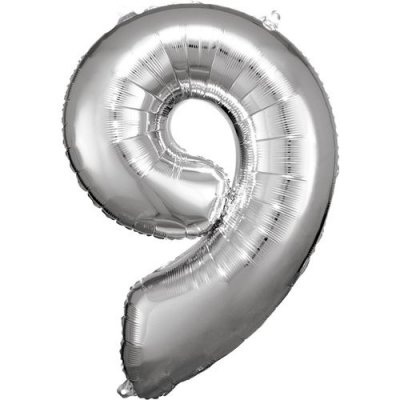 AMSCAN Riethmueller Ballon M&eacute;tallis&eacute; Large - Nombre 9 - Argent - 63 Cm X 86 Cm