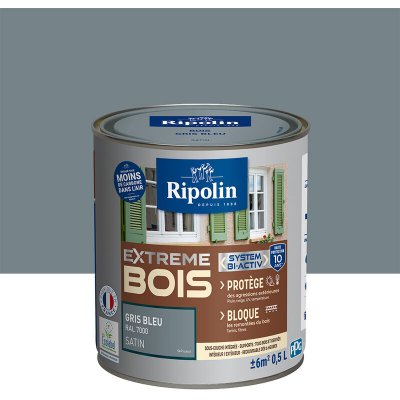 RIPOLIN  Peinture Bois Satin Haute Protection 10 ans qui Prot&egrave;ge et Magnifie vos Bois - Gris bleu