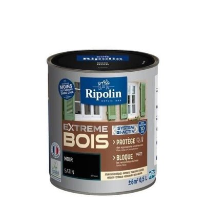 RIPOLIN  Peinture Bois Satin Haute Protection 10 ans qui Prot&egrave;ge et Magnifie vos Bois - Noir 