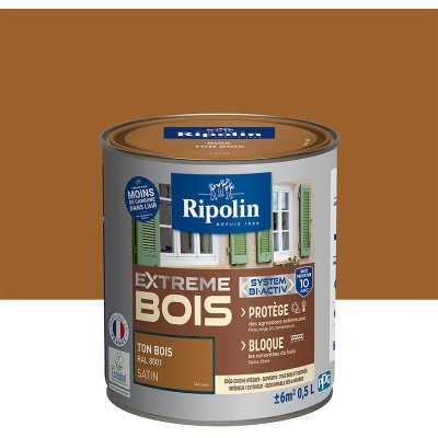 RIPOLIN  Peinture Bois Satin Haute Protection 10 ans qui Prot&egrave;ge et Magnifie vos Bois - Ton bois 