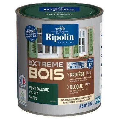 RIPOLIN  Peinture Bois Satin Haute Protection 10 ans qui Prot&egrave;ge et Magnifie vos Bois - Vert basque 