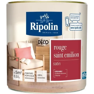 RIPOLIN  - Peinture Murale Toutes Pi&egrave;ces - Satin - 0,5L - Rouge Profond