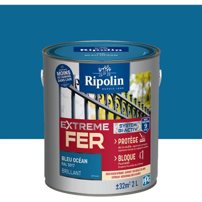 RIPOLIN  Peinture pour Fer Ext&eacute;rieur - Bleu Oc&eacute;an Brillant 2L