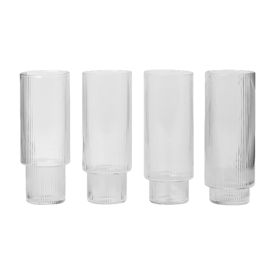 FERM LIVING Ripple Long Drink Glasses Set of 4 Clear - 