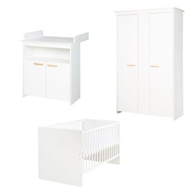 ROBA  Chambre B&eacute;b&eacute; Compl&egrave;te - Lit &Eacute;volutif 70 x 140 + Commode &agrave; Langer + Armoire 3 Portes - Blanc