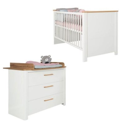 ROBA  chambre B&eacute;b&eacute; Duo ""Ava"" - Lit 70 x 140 cm + Commode &agrave; langer - Blanc - Artisan Oak