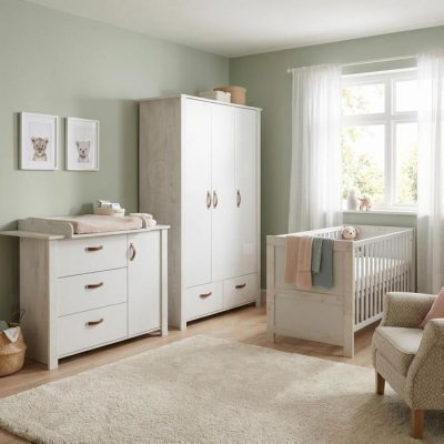 ROBA  Chambre Compl&egrave;te ""Mila"" - Lit B&eacute;b&eacute; + Commode &agrave; Langer + Armoire 3 Portes