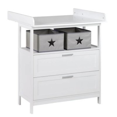 ROBA  Commode &agrave; langer ""Hamburg"" &agrave; 2 tiroirs + 2 bo&icirc;tes de rangement - Blanc