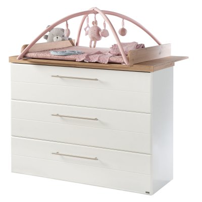 ROBA Commode &agrave; langer ""Nele"" large &agrave; plan amovible - 3 tiroirs - Blanc-ch&ecirc;ne artisan