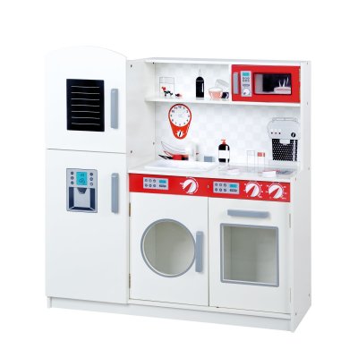 ROBA  Grande Cuisine Enfant en Bois + Accessoires Vari&eacute;s - Blanc/rouge