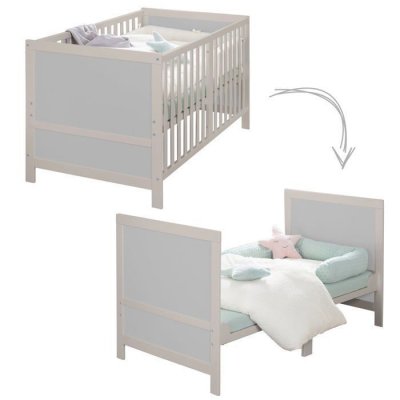 ROBA  Lit B&eacute;b&eacute; &Eacute;volutif 70x140 cm Easy Sleep - Coins de Transformation Inclus - Bois Naturel et Gris 