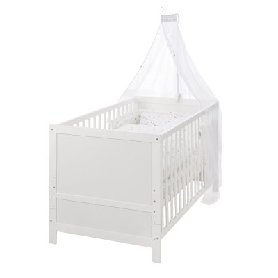 ROBA  Lit B&eacute;b&eacute; &Eacute;volutif Complet - 70 x 140 cm - Textiles inclus - Blanc