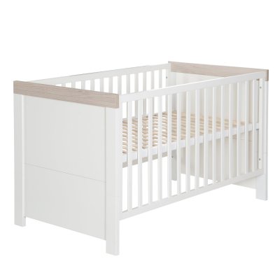 ROBA  Lit B&eacute;b&eacute; &Eacute;volutif ""Lucy"" Convertible  - 70 x 140 cm - Blanc - D&eacute;cor ""Luna Elm