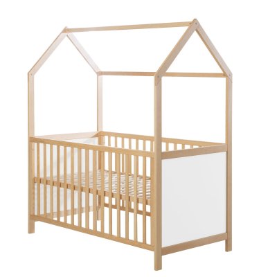 ROBA  Lit Cabane B&eacute;b&eacute; &Eacute;volutif 70x140 cm - Convertible - Blanc - Naturel
