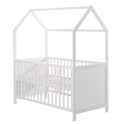 ROBA  Lit Cabane B&eacute;b&eacute; &Eacute;volutif 70x140 cm - Convertible et R&eacute;glable en Hauteur - Blanc