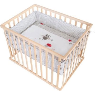 ROBA  Parc B&eacute;b&eacute; 75 x 100 + Tapis de Parc ""Adam & Eule"" - Bois Massif Naturel
