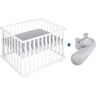 ROBA  Parc B&eacute;b&eacute; carr&eacute; "" Style"" + tapis de parc + tour de lit gris