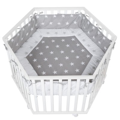 ROBA  Parc B&eacute;b&eacute; ""Little Stars"" + Tour de Parc de Protection et 6 Roues - Bois Blanc