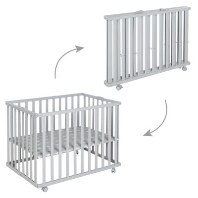 ROBA  Parc B&eacute;b&eacute; Pliant en Bois - Avec 4 Roues - 74x100 cm - Gris Taupe