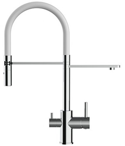 VIZIO Robinet de cuisine 3 voies chrom&eacute; bec blanc orientable, douche 2 jets d&eacute;tachable VZFL018101