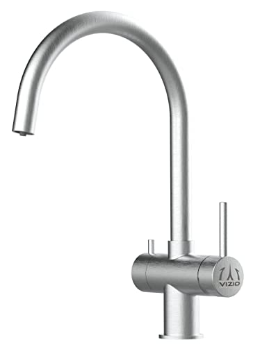 VIZIO Robinet de cuisine 3 voies en acier inox chirurgical bross&eacute; - bec pivotant 360&deg; VZFX011380