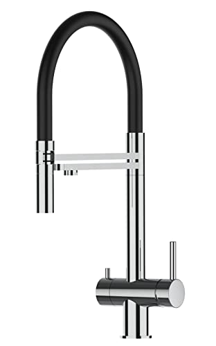 VIZIO Robinet de cuisine 3 voies en acier inox chirurgical poli - douche 2jets d&eacute;tachable VZFX018102