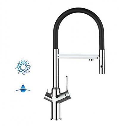 VIZIO CUCINA Robinet de cuisine 4 voies chrom&eacute; bec noir orientable, douche 2 jets d&eacute;tachable VZBF218102