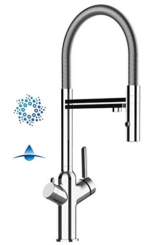 VIZIO CUCINA Robinet de cuisine 4 voies chrom&eacute; bec orientable, douche 2 jets d&eacute;tachable VZBF218100
