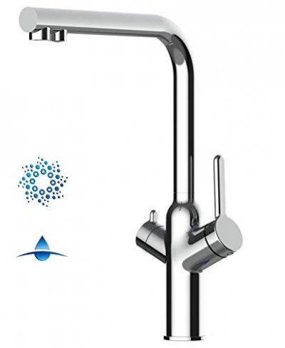 VIZIO CUCINA Robinet de cuisine 4 voies chrom&eacute; bec pivotant 360&deg; pour filtres &agrave; eau/gaz&eacute;ification VZBF211100