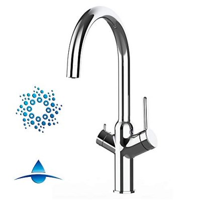 VIZIO CUCINA Robinet de cuisine 4 voies chrom&eacute; bec pivotant 360&deg; pour filtres &agrave; eau/gaz&eacute;ification VZBF211300