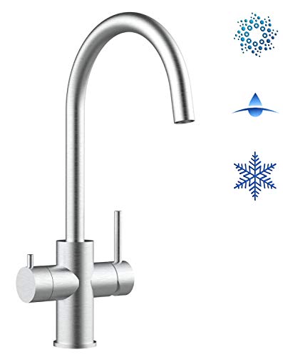 VIZIO Robinet de cuisine 5 voies en acier inox chirurgical bross&eacute; - bec pivotant 360&deg; VZFX511380