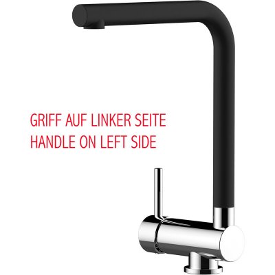 VIZIO Robinet de cuisine chrom&eacute; rabattable 60mm bec noir pivotant 360&deg; - poigne&eacute; gauche VZSUL10202
