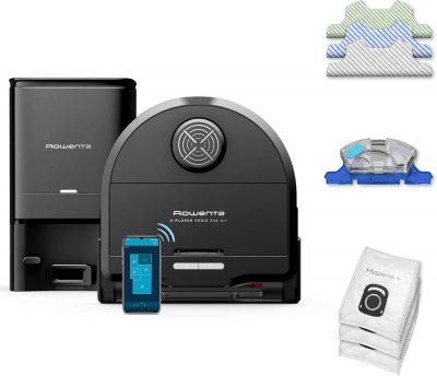 ROWENTA Robot aspirateur laveur noir intelligent multi-surfaces - Neuf