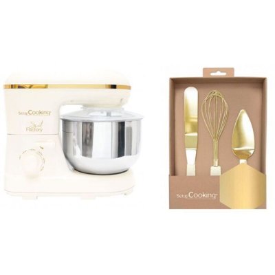 SCRAPCOOKING Robot p&acirc;tissier Sweet Factory + Set d'ustensiles &agrave; p&acirc;tisserie dor&eacute;s -