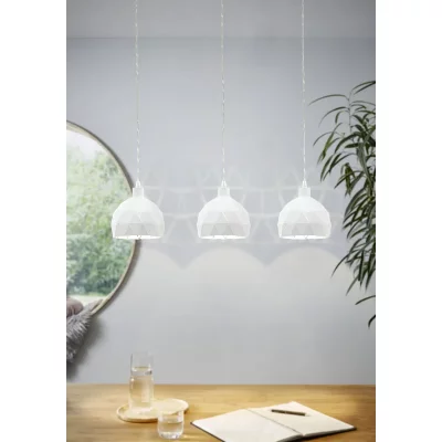 EGLO Roccaforte plafonnier suspendu &agrave; 3 lampes, barre droite, blanc